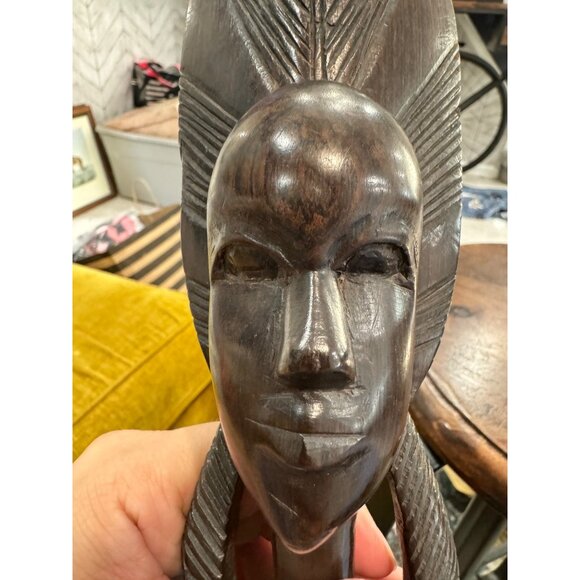 Vintage 70s Hand Carved Ebony Bust  Female Figure 11" Tall Kenya Treasures - Picture 4 of 7